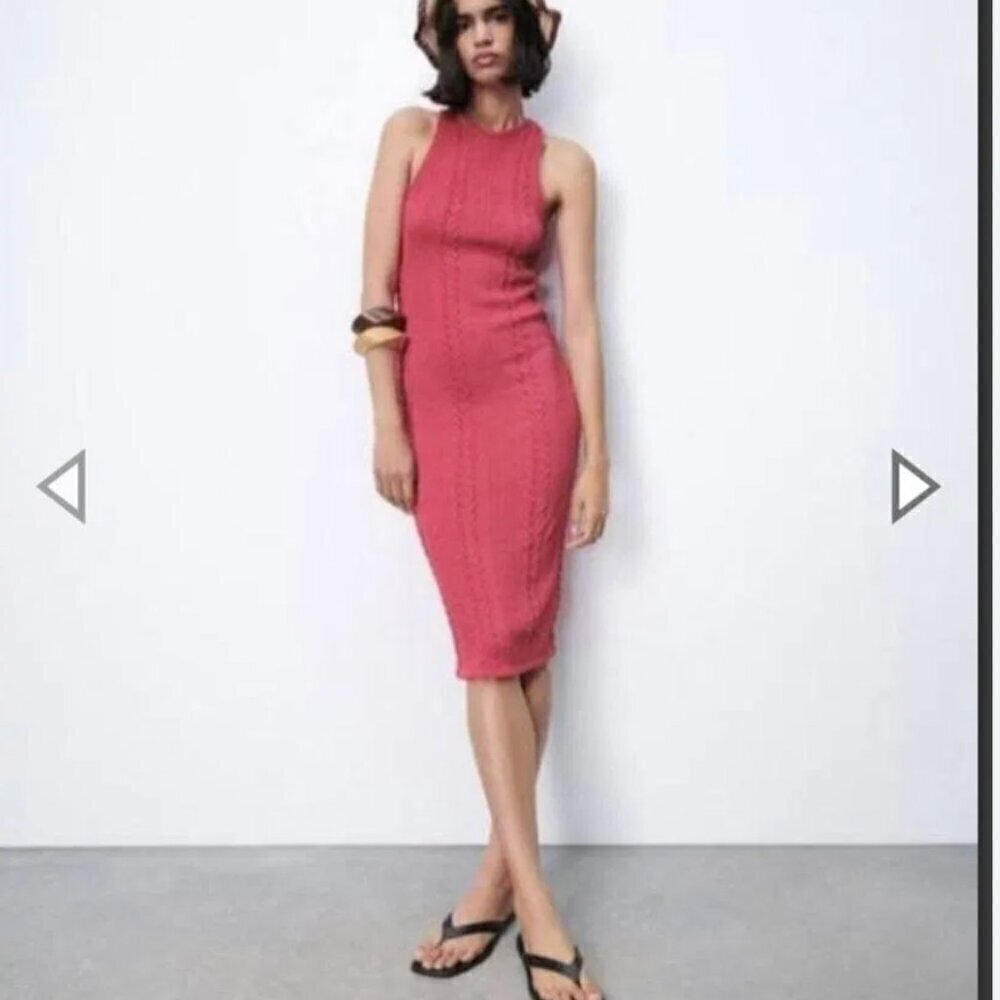 ZARA Pink Knitted Midi Dress Size M